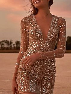 Long Sleeve Homecoming Dress, Long Sleeve Sequin Dress, Pencil Skirt Dress, Mini Robes, Long Sleeve Sequin, City Dress, Mini Dresses For Women, Slim Dresses, Fashion Color