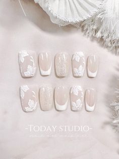 Wedding Nails Korean, Floral Wedding Nails, Weding Nails, Nail Wedding, Simple Wedding Nails, Bridal Manicure, Elegant Touch Nails, Kids Nail Designs, Bridal Nails Designs