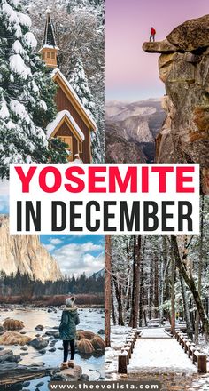 yosemite in december with the words yosemite in red and white overlay