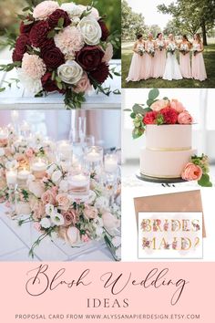 a collage of photos with flowers, candles and brides name on them in different colors