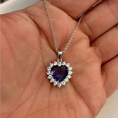 Brand New Without Tags And Absolutely Gorgeous Describes These Macys Simulated Amethyst Cubic Zirconia Heart Necklace. 18” In Length. Fine Silver Plated. Lobster Claw Clasp. February Birthstone! Macys Jewelry, February Birthstone, February Birth Stone, Fine Silver, Lobster Claw, Heart Necklace, Womens Jewelry Necklace, Birthstone, Silver Plated