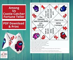 an origami paper fortune teller with the words,'among us cookie catcher fortune teller