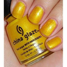 china glaze yell-o-neil is a bright sunny yellow with gold glass fleck shimmer nail polish color. china glaze surf collection. discontinued china glaze color. SKU:ADIB004USS5H8 Chinese Nails Designs, Nail Polish Yellow, Xiaohongshu Nails, Nails Douyin, Essie Gel Nail Polish, Chinese Nails, Round Nail Designs, Glaze Nail Polish, China Glaze Nail Polish