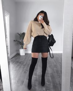 Over The Knee Boot Outfit, Knee Boots Outfit, Knit Sweater Outfit, Outfit Chic, Outfit Trends