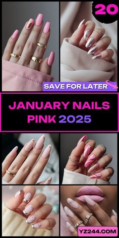 Short Almond Designs, New Year Promises, Pink January, Almond Designs, Pink Designs, August Nails, December Nails, Winter Manicure, January Nails