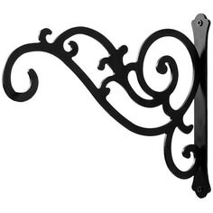 a black wrought iron shelf bracket on a white background