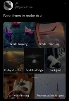 an iphone screen with the words best times to make dua and images on it