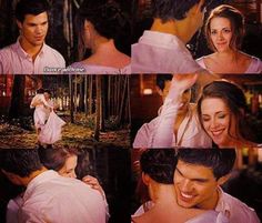 the twilight saga movie scene with edward and elizabeth in white dress hugging each other's shoulders