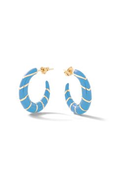 Alison Lou - Petite V Hoops (...in Sky Blue) Dream Earrings, Modern Hoop Earrings, Lip Stud, Alison Lou, Enamel Earrings, Star Studs, Heart Studs, Colorful Heart, Gold Hoops