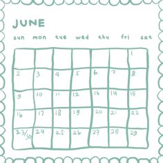 a calendar with the date june on it and an image of a square in the middle