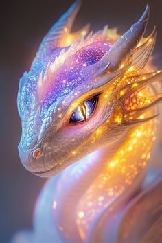 a close up of a dragon's face with glowing lights