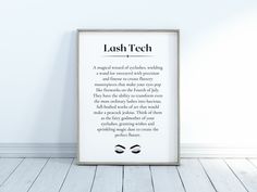 a framed poster with the words flash tech on it in front of a white wall