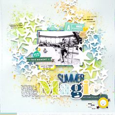 a scrapbook page with the words summer 2013 written in white and yellow stars on it