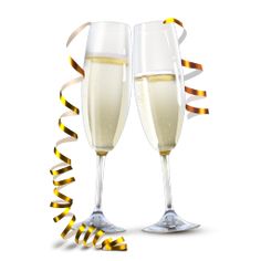 two glasses of champagne with streamers and ribbons on white background stock photo - 1307982