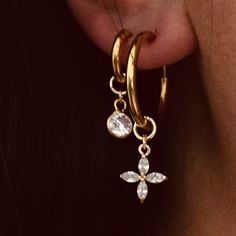 No Piercing Needed Made Of Brass Plated With Real Gold Layer Order Come With Two Pairs Hoop Earring 12mm Hoop With 5.5mm Cz Charms 20mm Hoop With Lucky Leaf Charm Hoops With Charms, Lucky Leaf, Hoop Charms, Leaf Charms, Real Gold, Hoop Earrings, Jewelry Earrings, Charms, Plating