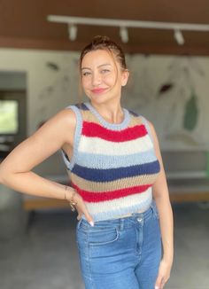 https://www.etsy.com/listing/1749229624/ Striped Sweater Vest, Sleeveless Sweaters, Knitted Crop Top, Vest For Women, Striped Vests, Knitted Vest, Sweater Vest Women