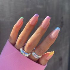 French Tip Acrylic Nails, Cute Gel Nails, Summer Acrylic Nails, Pastel Nails, Square Acrylic Nails, French Tip Nails