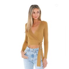 Minkpink Wrap Top Rib Gold Longsleeve Top Nwt From A Pet And Smoke Free Home Fall Wrap Top For Day Out, Color Composition, Knit Wrap, Cardigan Top, Mink Pink, Neck Wrap, Cropped Cardigan, Cardigan Tops, Neutral Color