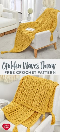 a crocheted afghan is shown with text that reads garden waves throw free crochet pattern