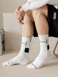 Men Letter Graphic Crew Socks White    Fabric Letter Crew Socks   Men Socks, size features are:Bust: ,Length: ,Sleeve Length: Socks Photoshoot, Long White Socks, Korean Socks, Boys Socks, Men Socks, Socks Men, Fabric Letters, White Socks, Long Socks