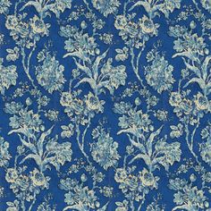 a blue and white floral pattern on fabric