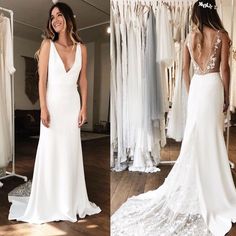 two pictures of a woman in a white wedding dress and another photo of a woman wearing a bridal gown