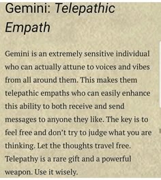 an old paper with some type of text on it that says germin telepathic empath