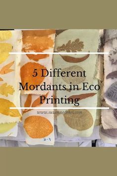 five different types of prints with the words 5 different mordants in eco printing