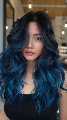 9000+ hair styles, long hair styles, hair color, Trendy and Unique Hairstyle --- Wedding Hair, Girl Hair Woman Dark Blue Layered Hair, Blue Straight Hair, Black Highlights Hair, Blue Strands In Hair, Electric Blue Hair Highlights, Aqua Blue Hair, Blue And Brown Hair, Brown And Blue Hair