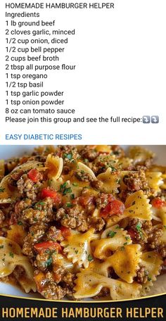 the recipe for homemade hamburger helper is shown