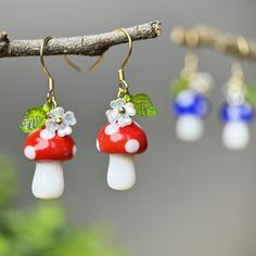 🙂Add a touch of whimsy and nature-inspired charm to your everyday look with our exquisite mushroom earrings. These earrings are not just accessories, they are statements that celebrate the beauty of the natural world. These mushroom earrings bring sincere blessings whether for your own use or as a gift for the one you love. May these earrings brighten up your life. 🙂 All my jewellery is designed and made in my home. Handmade with love. 🙂Introducing these stunning handmade earrings, a pair of earrings made with glass mushroom and S925 hypoallergenic silver hooks. The overall design is natural and unique, lovely and vibrant. The earrings are brightly coloured and striking for the unique you. Each pair of earrings is carefully handcrafted to ensure that every detail is perfect. Mushrooms m