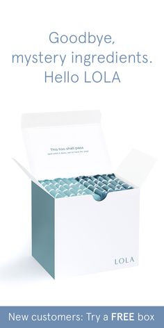 You care about the ingredients in your food and in your face cream, but do you know what's in your feminine products? Meet LOLA: organic cotton tampons, pads, and liners delivered right to your door. New customers get a FREE box on their first 2+ box order. Organic Tampons, Feminine Care, Sanitary Pads, Feminine Hygiene, Anti Aging Tips, Alternative Health, Off Grid Living, Natural Living