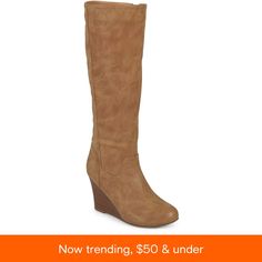 in stock Spring Closed Toe Wedge Boots, Fall Synthetic Wedge Boots, Brown Wedge Heel Boots For Spring, Spring Wedge Boots, Casual Tall Boots For Spring, Spring Wedge Heel Boots In Medium Width, Fitted Wedge Heel Boots For Spring, Spring Fitted Boots With Wedge Heel, Spring Fitted Wedge Heel Boots