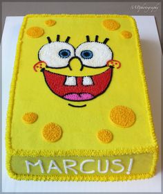 a spongebob birthday cake with the name marcusa on it