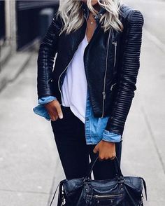 Denim Shirt Outfits, Leather Jacket Outfits, Winter Warmers, Winter Trends, Outfits Fall, Looks Style