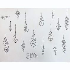 a drawing of christmas trees and ornaments on a white paper background with the number 300 written in black ink