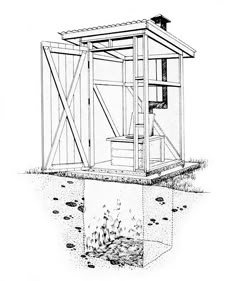 a drawing of a small wooden structure in the water