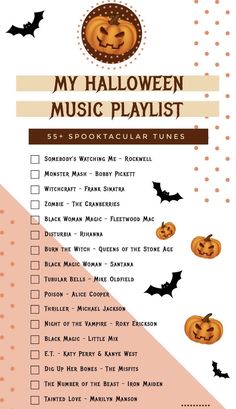 halloween music playlist with pumpkins and bats