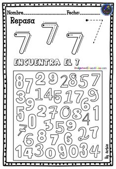 the spanish number seven worksheet for teaching numbers to teach children how to read them