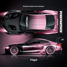 an image of a pink sports car with the words racing power on it's side