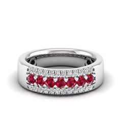 14K White Gold Promise Ruby Diamond Ring With Prong Setting, Classic Red Ruby Jewelry, Luxury Ruby Ring Channel Set For Anniversary, Red Diamond Channel Set Rings, Red Diamond Rings With Channel Set, Ruby Rings With Brilliant Cut In Diamond White, Brilliant Cut Ruby Rings In Diamond White, Classic Red Jewelry With Lab-created Ruby, Classic Red Lab-created Ruby Jewelry