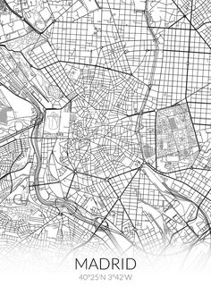 a black and white map of madrid, with the streets outlined in it's outline