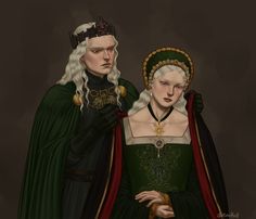 an image of two people dressed in medieval clothing and one is wearing a tiara