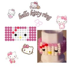 Hello Kitty Beads Ring, Hello Kitty Pony Bead Patterns, Hello Kitty Seed Bead Ring, Hello Kitty Ring Tutorial, Hello Kitty Bead Pattern, Hello Kitty Things To Make, Hello Kitty Bead Bracelet, Bead Ring Ideas, Hello Kitty Beads