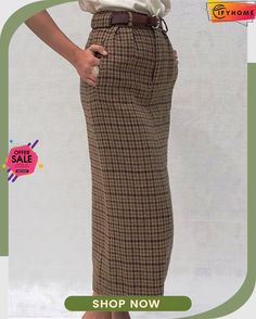 Casual Basic Daily Vintage British Half Long Skirt Casual Pencil Skirt For Fall, Fall Wide Leg Lined Bottoms, Fall Wide Leg Lined Skirt Bottoms, Winter Workwear Skirt, Fall Full Length Lined Skirt, Fall Workwear Skirt, Brown Lined Skirt For Fall, Winter Relaxed Fit Pencil Skirt, Non-stretch Midi Skirt For Fall