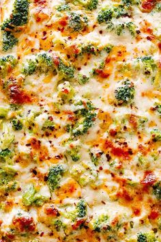 a casserole dish with broccoli and cheese