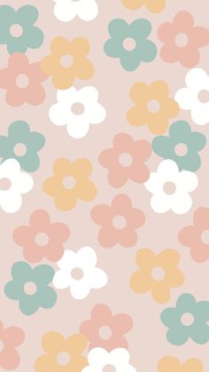 an abstract flower pattern with pastel colors on a light pink background for wallpaper