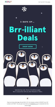 an ad with penguins and snowflakes on it for bri - brilliant deal