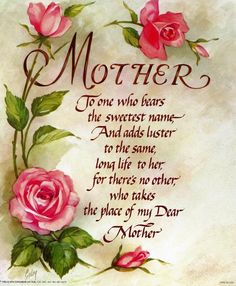 a cross stitch pattern with pink roses and the words mother written in cursive font