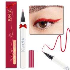 Red Eyeliner Under Eye, Red Eyeliner Looks Asian, Liquid Eyeliner Looks Colorful, Eyeliner Cat Eye, Graphic Eyeliner Red And Black, Liquid Color Eyeliner, Smudge Makeup, Eyeliner Cat, Red Eyeliner Product